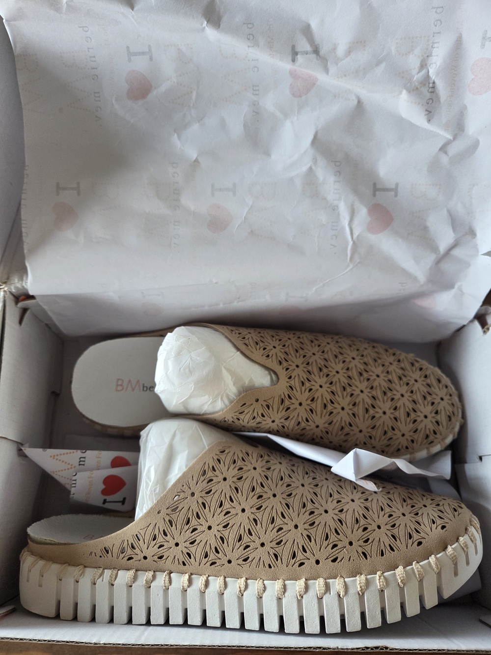 bernie mev. Tan Laser-Cut Slip-On Clogs NEW IN BOX
